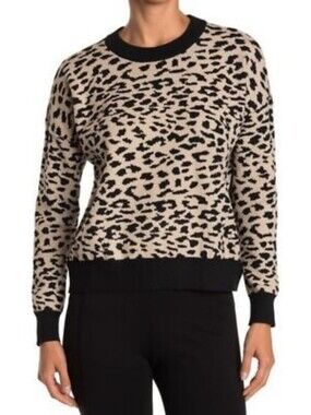 Tahari Black and Cream Leopard Crewneck Sweater
